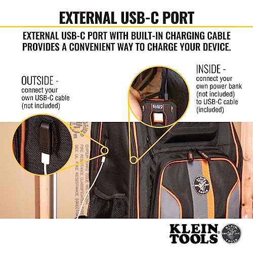 Buy now Klein Tools 62805BPTECH 28-Pocket Laptop Backpack Tool Bag, Tradesman Pro Extra-Large Tech Tool Backpack with Molded Bottom, Charging Port at indiglob india