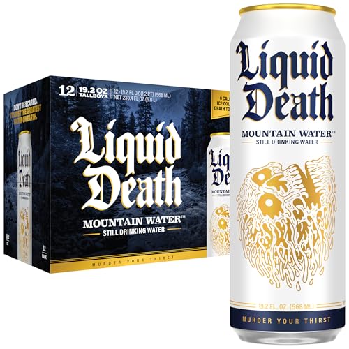 Buy now Liquid Death Sparkling Mountain Water, Real Mountain Source, Ice-Cold Cans, Infinitely Recyclable, 12 Fl Oz (Pack of 12) at indiglob india
