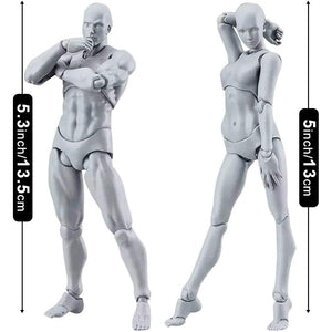 Haniforever Artists Manikin Art Mannequin Figures Supplies Drawing Tools,Small Drawing Figure Model for Sketching,Painting,Action Figures Male+Female Set(Grey)