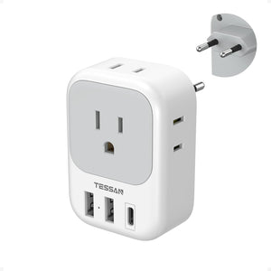 European Travel Plug Adapter USB C, TESSAN International Plug Adapter with 4 AC Outlets 3 USB Charging Ports, Type C Europe Power Adaptor for US to EU France Germany Iceland Spain Italy