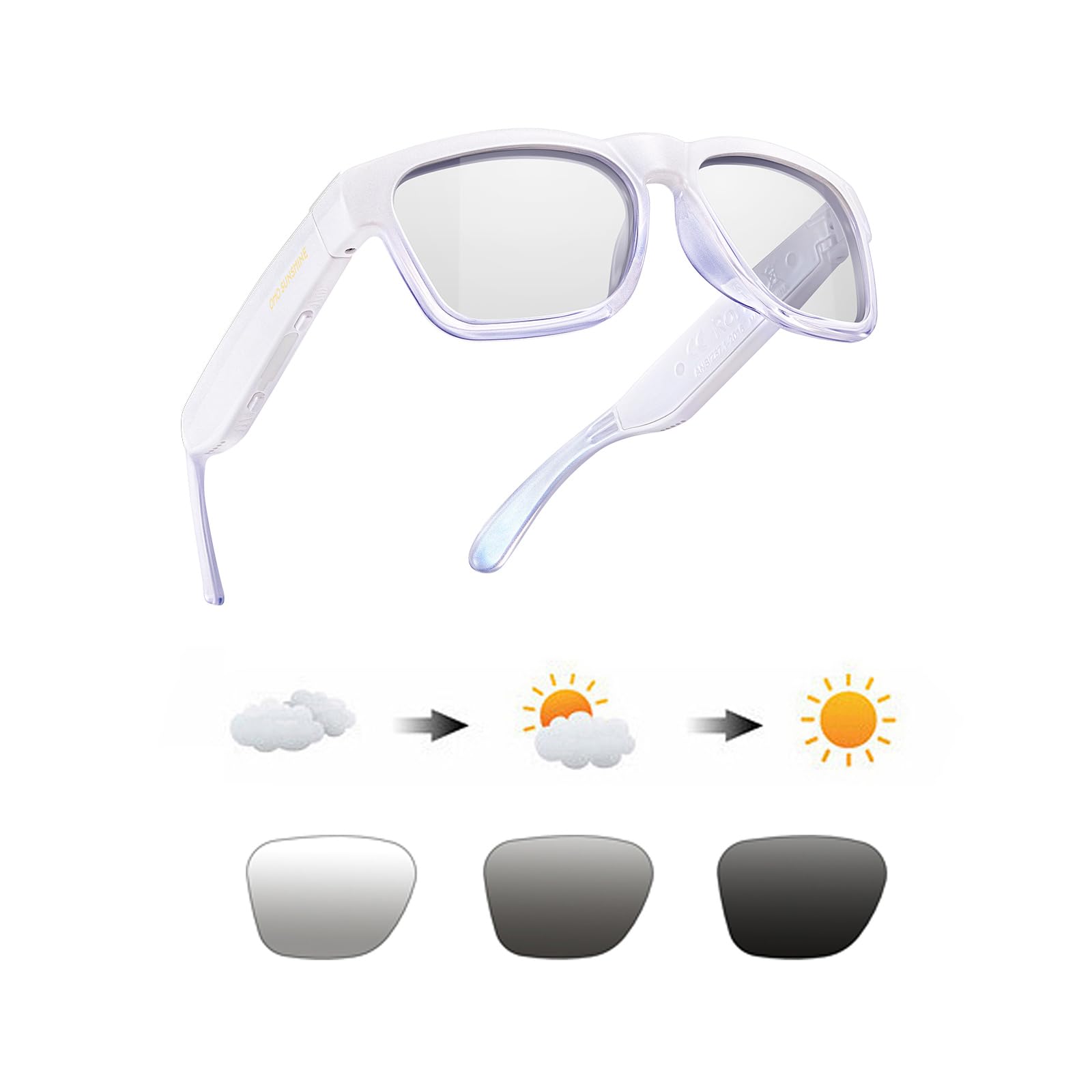 Buy now OhO Smart Glasses, Audio Glasses With Bluetooth Speaker,Reading Glasses With Voice Control and Open Ear,(Men/Women) Shiny White Frame-transitional Grey Lens at indiglob india