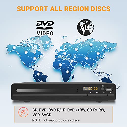 Buy now DVD Player, HDMI Region Free DVD Players for Smart TV, 1080P Upscaling, USB Input, HDMI/RCA Output Cable Included, Breakpoint Memory, Built-in PAL/NTSC, CD Players for Home at indiglob india