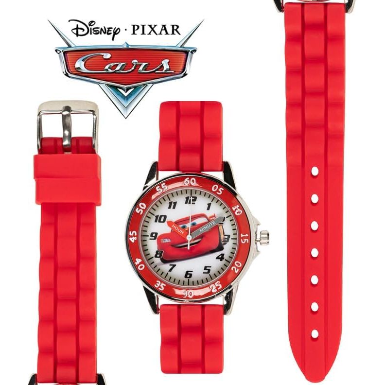 Buy now Disney Pixar Cars Kids' Time-Teaching Watch – Lightning McQueen Design with Red Silicone Strap, Easy-to-Read Dial, and Adjustable Fit for Wrists 5.5" to 8" at indiglob india