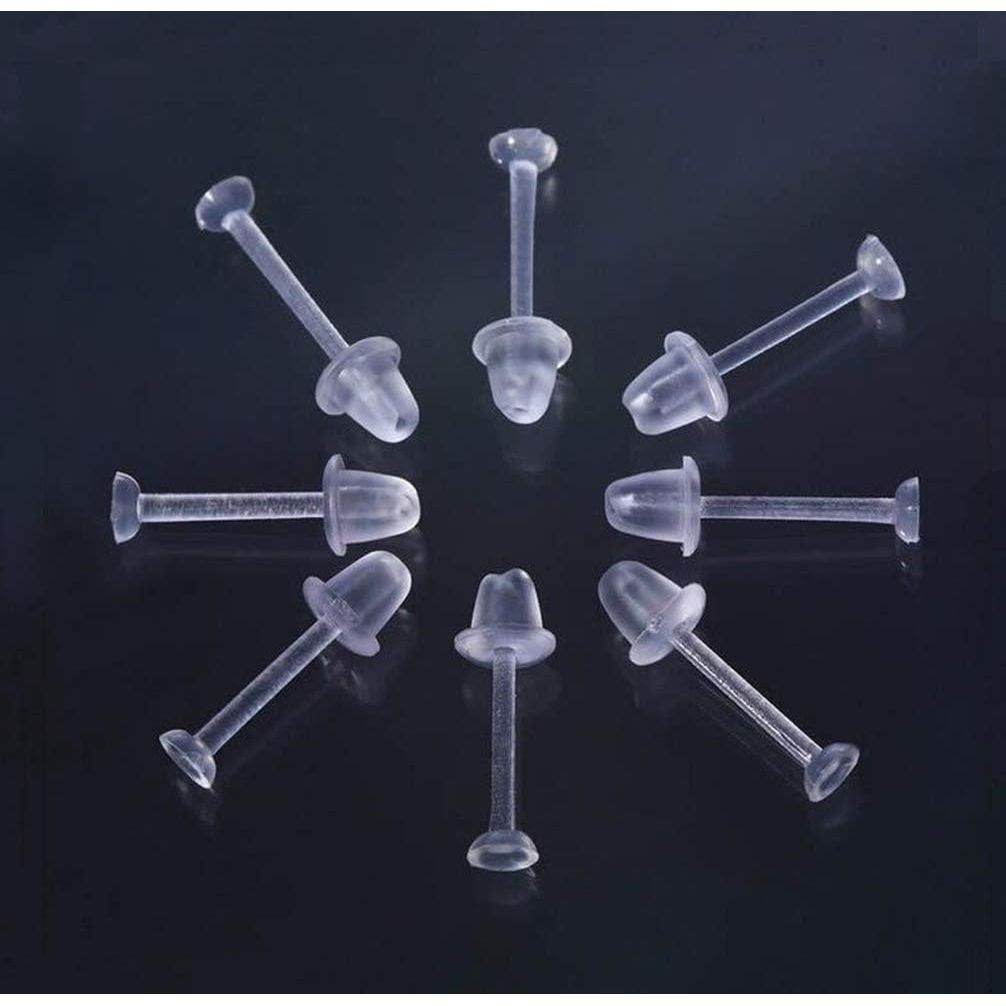 100Pairs Clear Silicone Earring Posts and Backs Kits Invisible Earrings Ear Sticks Earrings Piercing Retainers DIY Supplies for Ear Spacers Piercing Jewelry - My Store