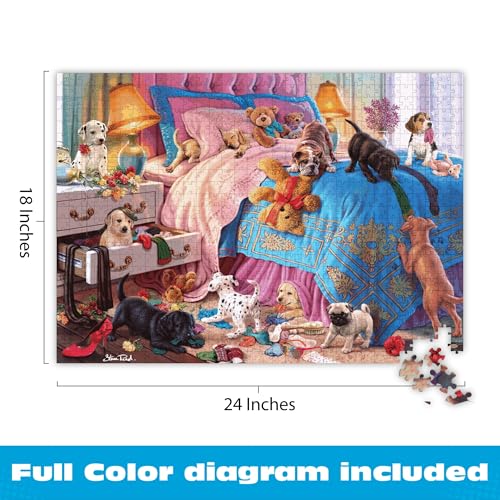 Buy now Buffalo Games - A Roomful of Naughty Puppies - Steve Read - 750 Piece Jigsaw Puzzle for Adults - Dog Lovers - Cute Puppy Puzzle with Bonus Poster - Finished Size 24.00 x 18.00 - Made in USA at indiglob india