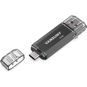 Vansuny 64GB Type C Flash Drive 2 in 1 OTG USB 3.0 + USB C Memory Stick with Keychain Dual Type C Thumb Drive Photo Stick Jump Drive for Android Smartphones, Computers, MacBook, Tablets, PC