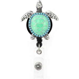 Aquamarine Enamel Sea Turtle Retractable ID Badge Reel,Name Card Holder for Nurse - My Store