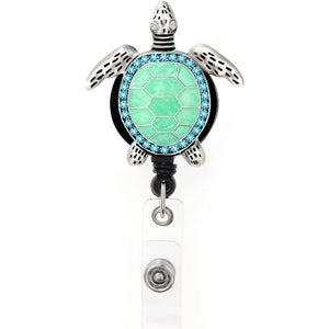 Aquamarine Enamel Sea Turtle Retractable ID Badge Reel,Name Card Holder for Nurse