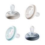 Buy now Tommee Tippee Breast-Like Pacifier, 0-6 Months, Symmetrical Design, Natural Breast-Like Baglet, BPA-Free Binkies, Pastel/Blue/Black, Pack of 4 at indiglob india