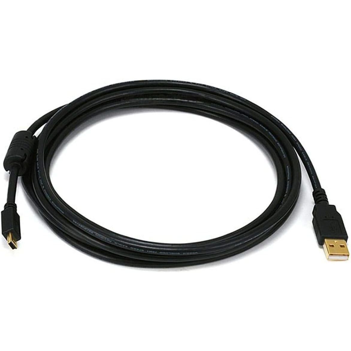 Monoprice USB 2.0 Type-A Male to Mini-B 5pin Male Cable - with Ferrite Core, Gold Plated, 28/24AWG, 6 Feet, Black