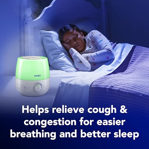 Buy now Vicks NaturalCare Cool Mist Ultrasonic Humidifier (VUL530), White, Small Room – Humidifier and Diffuser with Nighttime Light, Works with Vicks VapoPads at indiglob india