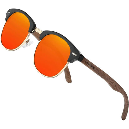 KINGSEVEN Wooden Semi-Rimless Polarized Sunglasses Mens & Womens Eyewear Classic Retro Vintage Design N5516