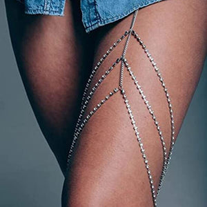 Acenail Boho Crystal Sexy Leg Chains Gold Body Chains Multilayer Beach Thigh Chain Fashion Body Jewelry for Women and Girls (silver)