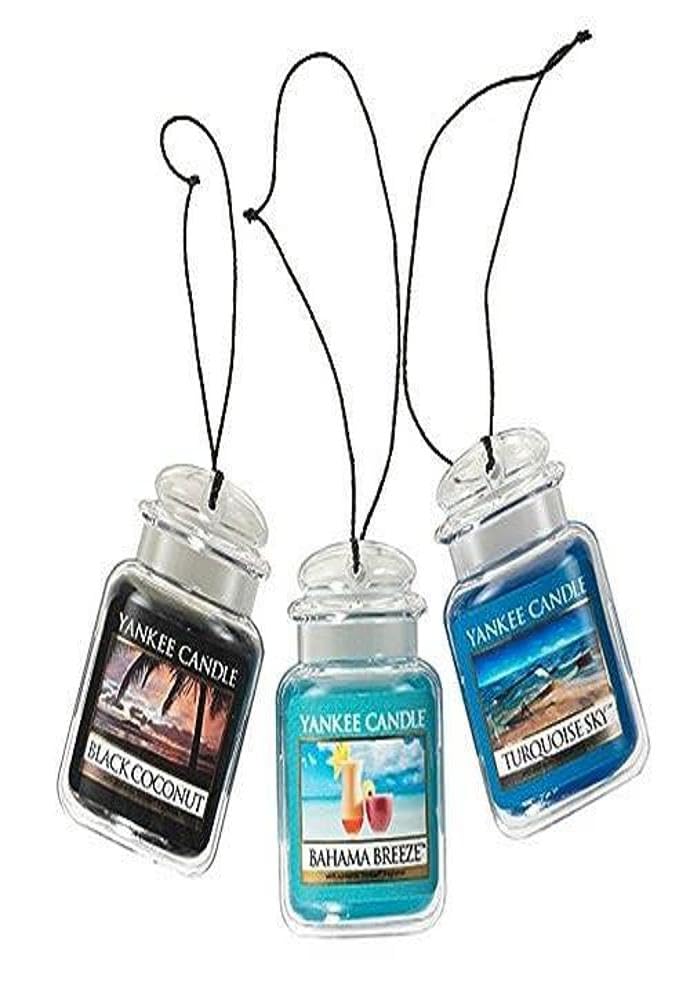 Buy now Yankee Candle Hanging Car Jar Ultimate 3-Pack Air Fresheners Neutralizes Odors Up to 30 Days Includes: Beach Walk Pink Sands and Sun and Sand (Pack of 3) at indiglob india
