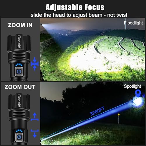 Buy now Goreit Super Bright LED Flashlight - 30W Output for 20000 Lumens & 3937ft Beam, USB-C Rechargeable with 12H Runtime, IP67 Waterproof Powerful Handheld Linternas for Home, Camping, Hiking, Emergency at indiglob india