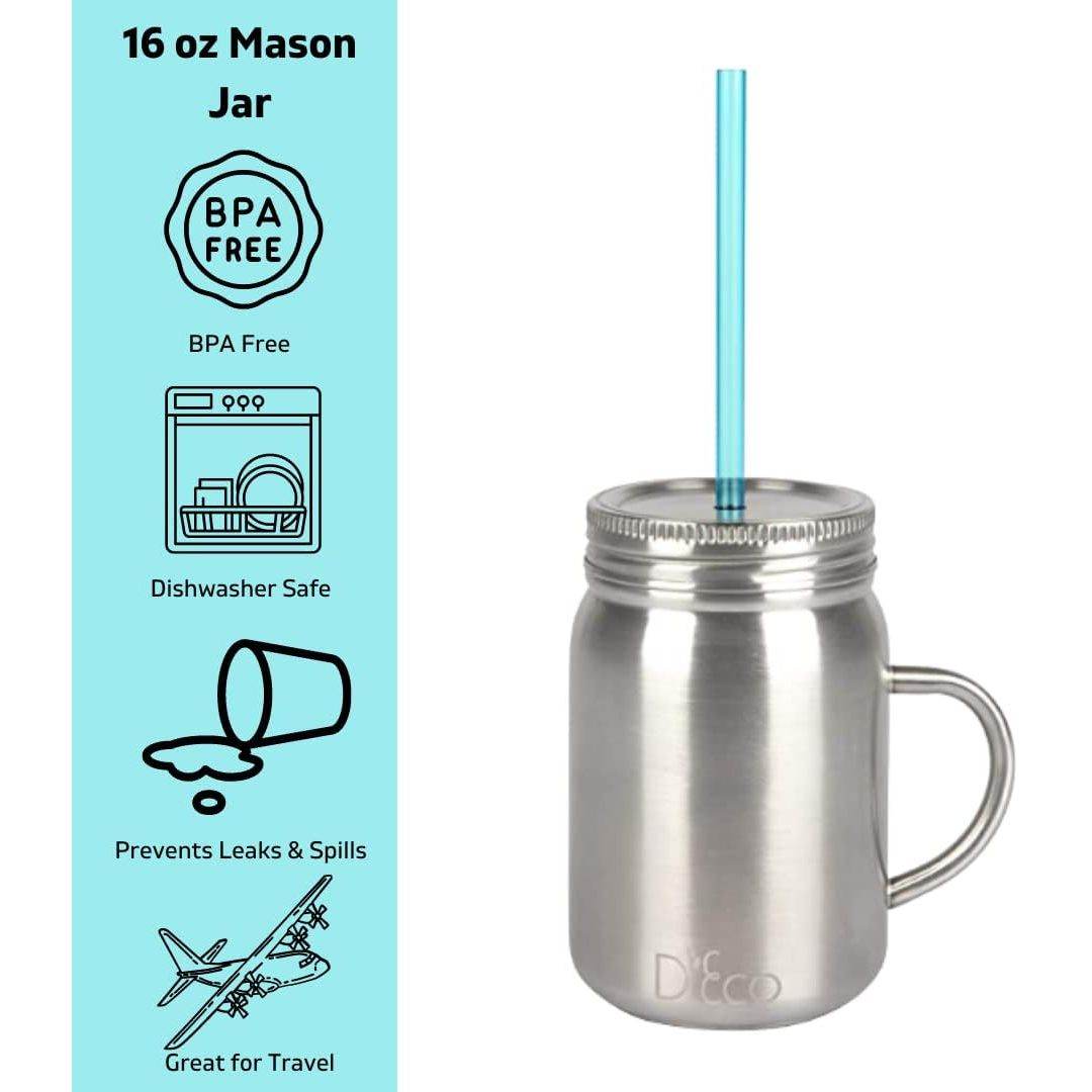 16 Oz Stainless Steel Mason Jars with Straws & Lids (2 Pack) - Insulated Double Wall Drinking Mugs Keep Drinks Hot or Cold for Hours - Essential Reusable Water Bottles, Coffee Cups, Travel Tumblers - My Store