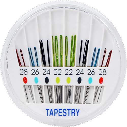 Buy now SINGER Tapestry Needles in Dial Compact, Assorted Sized Sewing Needles, Sizes 22, 24, 26, 28, Set of 24 at indiglob india