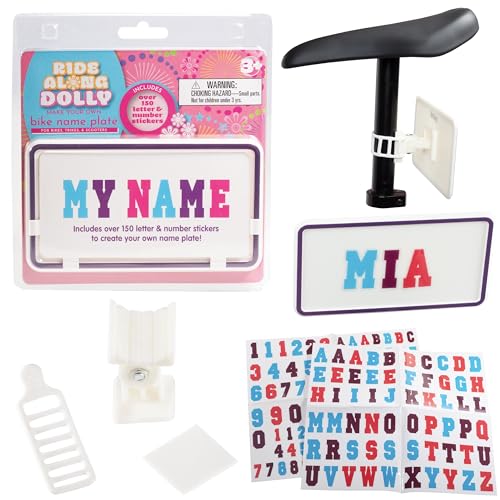 Buy now Ride Along Dolly Kid's Bicycle Customizable License Plate -Make Your Own Bike Name Plate -Includes Over 150 Letter and Cute Number Stickers Decals, Fits Most Bikes -Holiday Stocking Stuffer for Girls at indiglob india