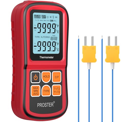 Buy now Proster Digital Thermocouple Temperature Thermometer Dual Channel - with Two K-Type Thermocouple Probe, Backlight LCD Thermometer for K J T E R S N Type at indiglob india