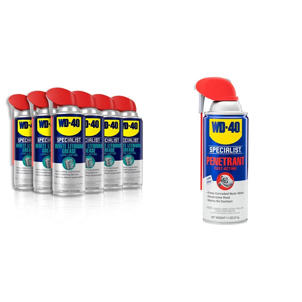 Buy now WD-40 Specialist White Lithium Grease Spray with Smart Straw Sprays 2 Ways, 10 OZ [6-Pack] & Specialist Penetrant with Smart Straw Sprays 2 Ways, 11 OZ 6-Pack at indiglob india