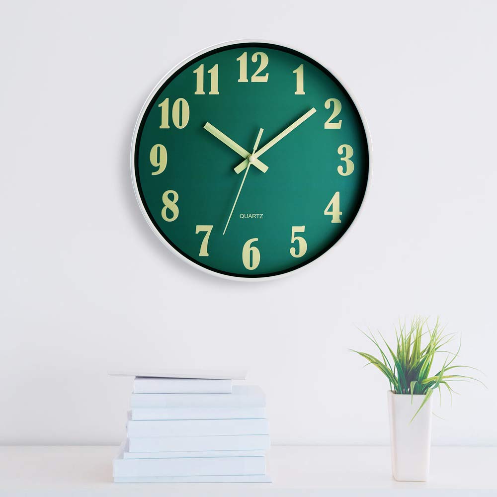 Buy now JoFomp Glow in The Dark Clock, 12 Inch Modern Silent Non Ticking Wall Clocks Battery Operated, Night Light Wall Clock for Living Room Decor, Wall Clock Decorative for Kitchen Bedroom (Green) at indiglob india