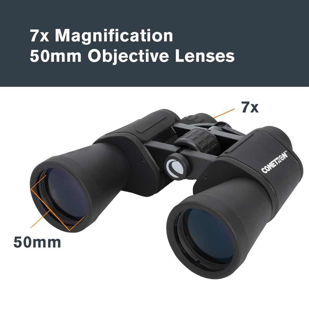 Buy now Celestron - Cometron 7x50 Astronomy Binoculars – Entry-Level for Stargazing and Comet Watching – Large 50mm Objective Lenses – Wide 6.6° Field of View – Multi-Coated Optics at indiglob india