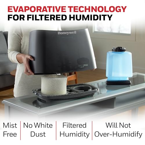 Buy now Honeywell Cool Moisture Humidifier For Bedroom, Medium Rooms, 1.1 Gallon, Invisible Moisture Humidifier for Baby, Kids, Quiet, Easy to Clean, UV Technology, Black, HCM350B at indiglob india
