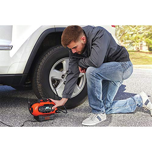 Buy now BLACK+DECKER Tire Inflator Portable Air Compressor, Air Pump for Inflatables, 3 Modes: Electric Outlet, 12V Car Adapter and Cordless 20V MAX, Battery Sold Separately (BDINF20C) at indiglob india