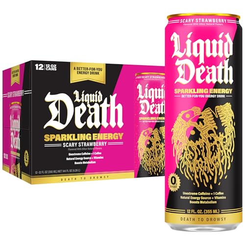 Buy now Liquid Death Sparkling Energy - Tropical Terror (Classic Piña Colada), Zero Sugar Energy Drink, Unextreme Caffeine 100mg, Essential Vitamins, 12 Fl Oz (Pack of 12) at indiglob india