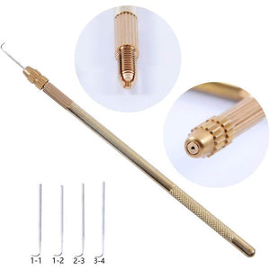 4 Pcs Ventilating Needles +1 Brass Ventilating Holder for Make and Repair Lace Wig