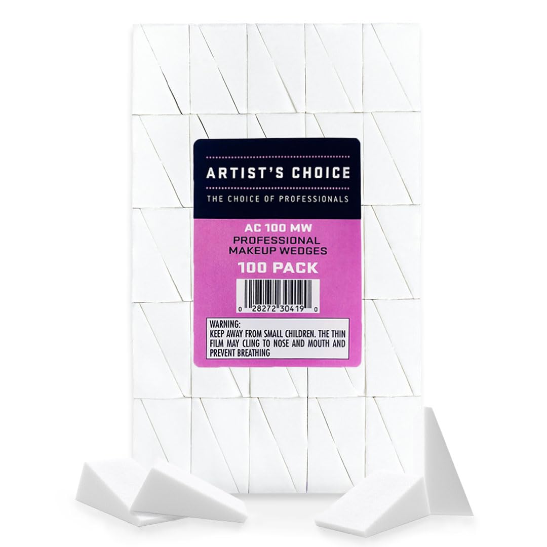 Artist's Choice 100 Pack Makeup Sponge Mini Applicator Wedges, Triangle Cosmetic Sponges For Foundation, Blush, Eye Shadow, Blending, Latex Free, Perfect for Face Painting and Halloween Makeup