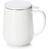 Sweese 20oz Porcelain Teacup with Infuser and Lid, Large Tea Mug for Loose Tea - Microwave and Dishwasher Safe, Insulated, Modern Design for Tea Lovers - White