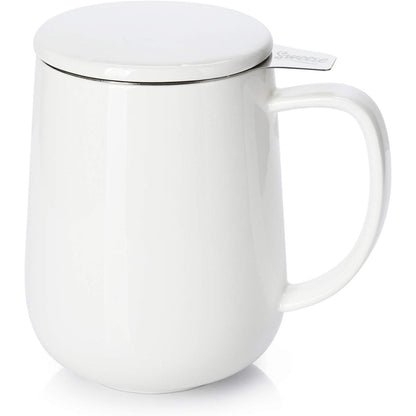 Sweese 20oz Porcelain Teacup with Infuser and Lid, Large Tea Mug for Loose Tea - Microwave and Dishwasher Safe, Insulated, Modern Design for Tea Lovers