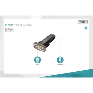 Digitus USB to Serial Adapter - RS232 Converter - USB 2.0 Type A to DSUB 9M - PL2303GT Chipset - Includes 80 cm Cable