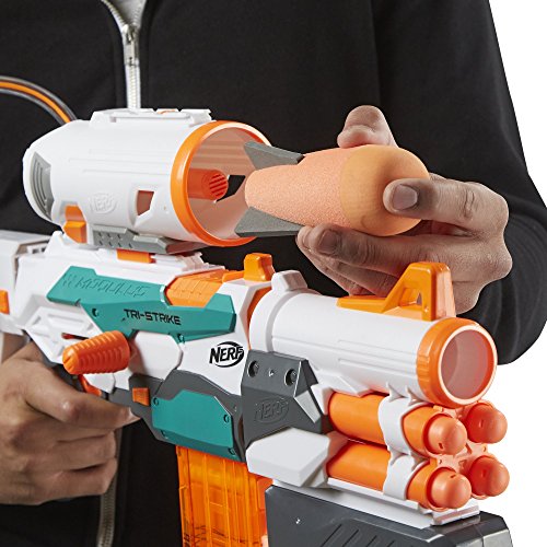 Buy now Nerf Modulus Tri-Strike Blaster, Mega Barrel, Rocket Launcher, Clip, 1 Rocket, Kids Outdoor Games (Amazon Exclusive) at indiglob india