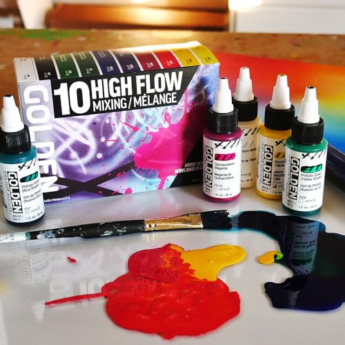 Buy now High Flow Acrylics by GOLDEN, High Flow Mixing Set, 10 Colors, Professional Acrylic Paint at indiglob india