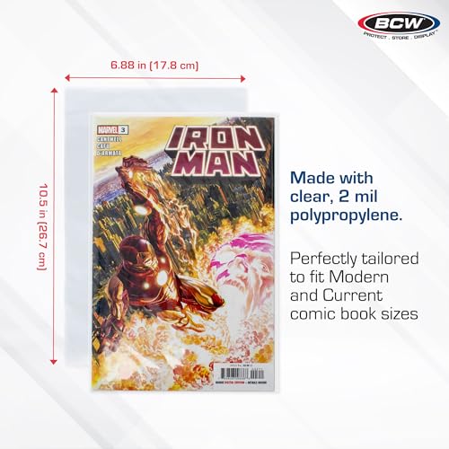 Buy now BCW Current/Modern Comic Bags - 100 ct | Acid-Free Modern Comic Bags for Current Issues | Exterior 6 7/8 x 10 1/2 inches | Crystal Clear Protection for Your Comic Collection at indiglob india