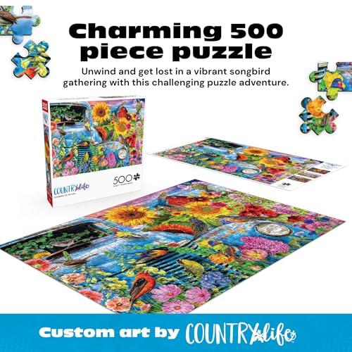 Buy now Buffalo Games - Songbirds on the Farm - Lars Stewart - 500 Piece Jigsaw Puzzle for Adults - Colorful Birds and Florals - Challenging Puzzle Perfect for Game Nights - Made in USA at indiglob india