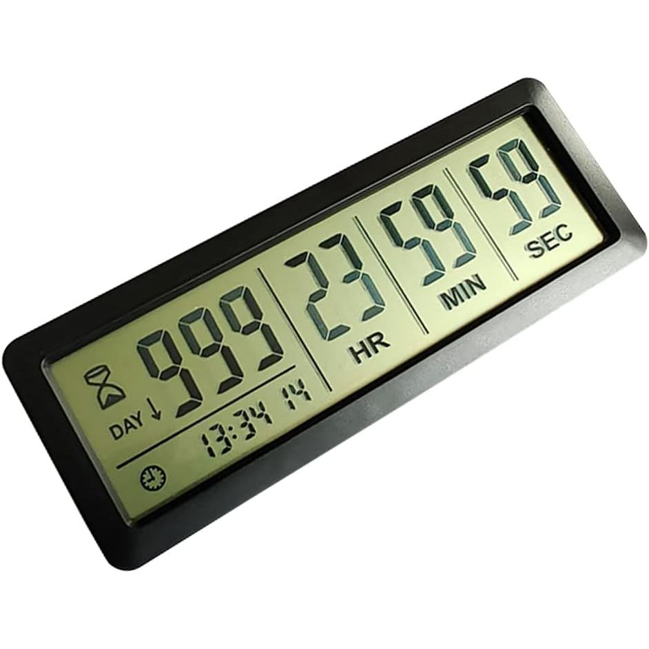 FCXJTU Digital Countdown Days Timer - Black Upgraded Big 999 Days Count Down Clock with Bracket Strong Magnetic Back for Retirement Wedding Vacation Birthday Holidays (999Day)