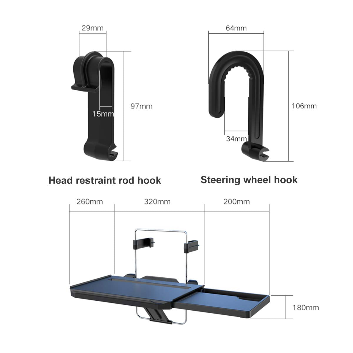 Buy now 2 in 1 Car Steering Wheel Tray / Back Seat Headrest Tray for Eating Food Drink and Writing Laptop Work, XERGUR Black Car Desk at indiglob india