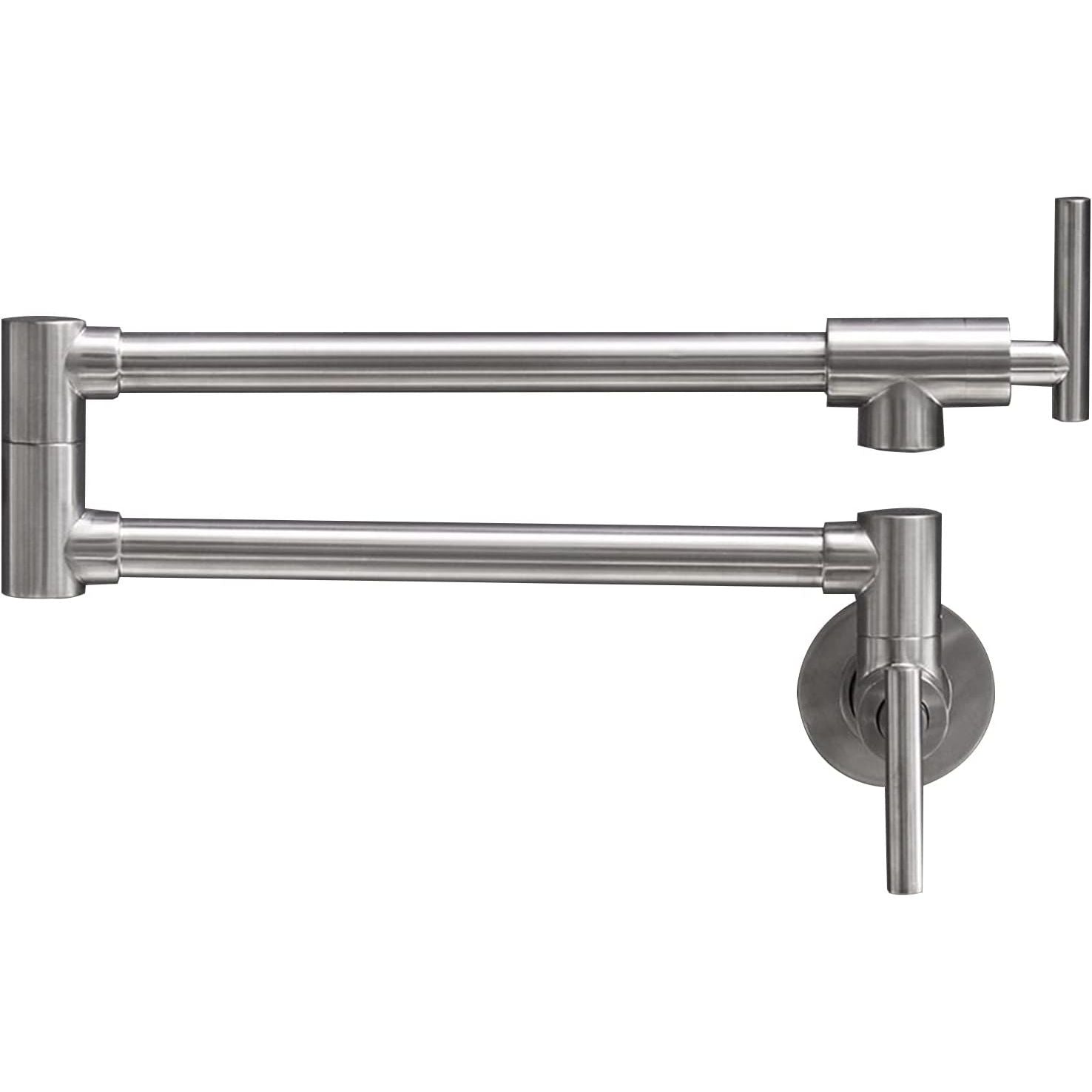 Buy now Pot Filler Faucet Brushed Nickel Wall Mount Commercial Kitchen Faucets Brass Folding Stretchable with Single Hole Two Handles by Aquafaucet Brushed Nickel at indiglob india