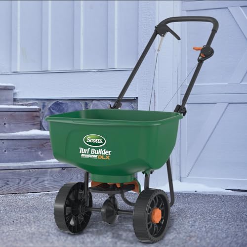 Buy now Scotts Turf Builder EdgeGuard DLX Broadcast Spreader for Seed, Fertilizer, Salt, Ice Melt, Holds up to 15,000 sq.ft. Product at indiglob india