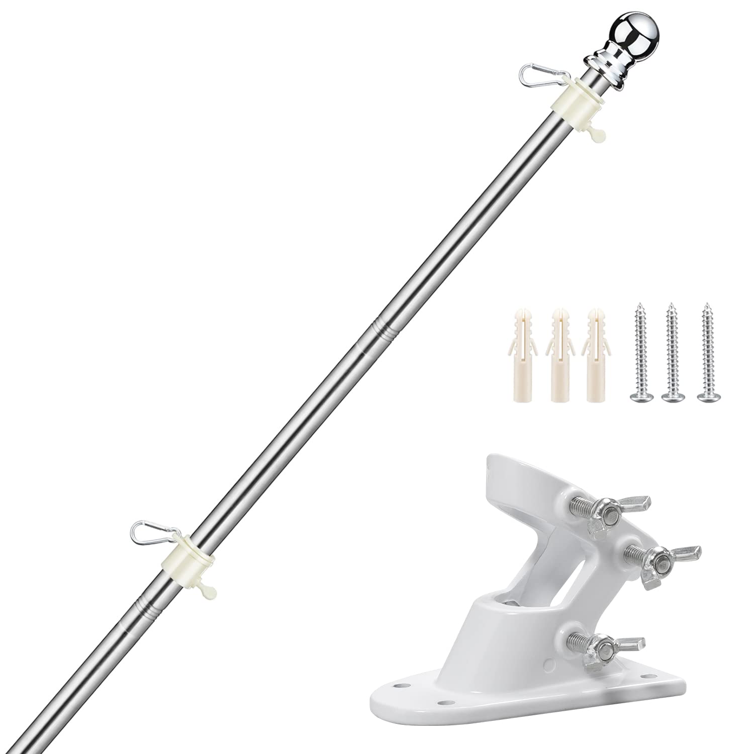 Buy now 6 FT Flag Pole Kit,Stainless Steel Heavy Duty Flagpole and White Flagpole Mounting Bracket Rustproof for Outdoor Garden Roof Walls Yard Truck at indiglob india