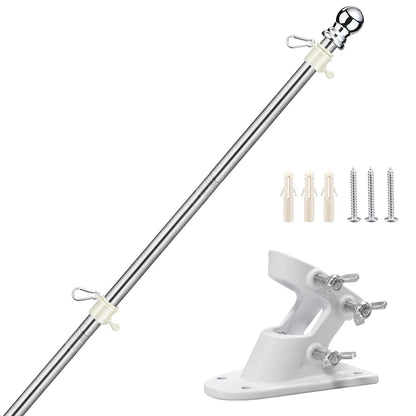 Buy now 6 FT Flag Pole Kit,Stainless Steel Heavy Duty Flagpole and White Flagpole Mounting Bracket Rustproof for Outdoor Garden Roof Walls Yard Truck at indiglob india
