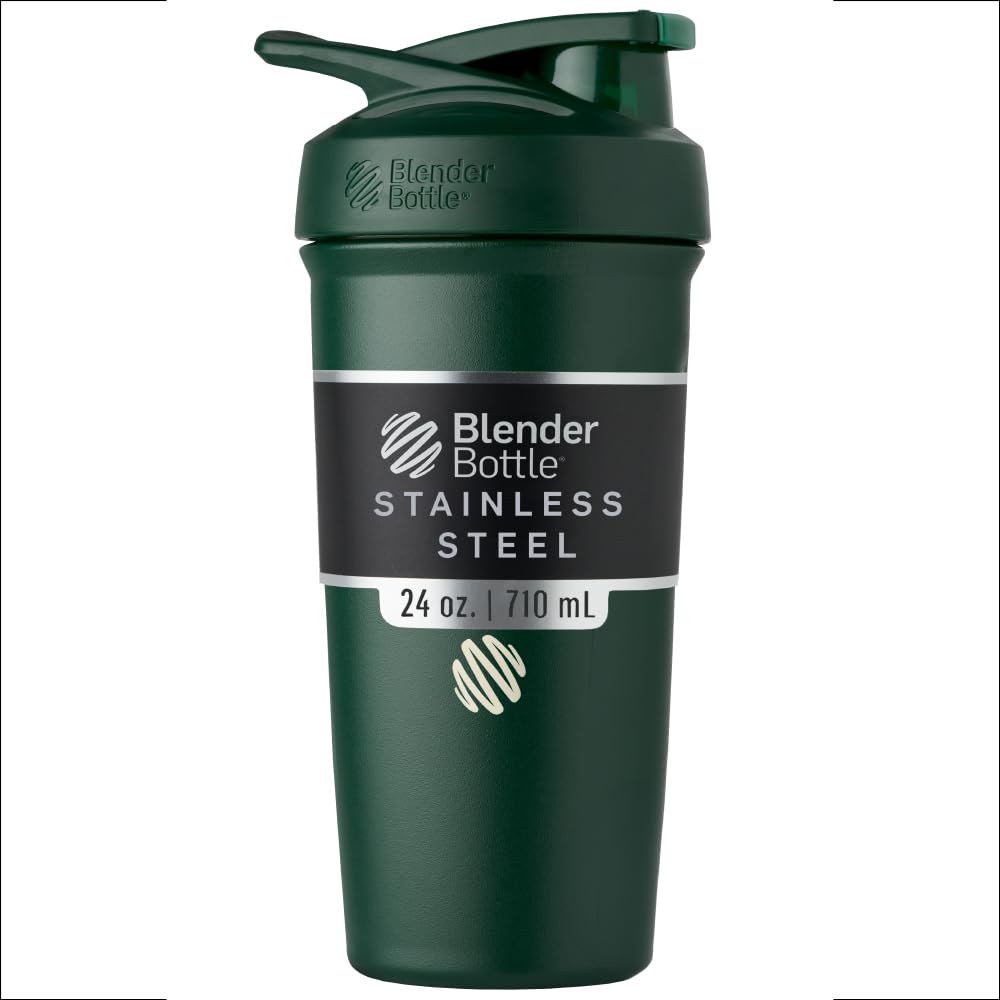 Buy now BlenderBottle Strada Shaker Cup Insulated Stainless Steel Water Bottle with Wire Whisk, 24-Ounce, Black Sport Forest at indiglob india