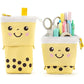 Cute Standing Pencil Case Pen Holder for Kids, Pop Up Stand UP Bubble Tea Pen Organizer Kawaii Stationary for Christmas Holiday New Year Office (Blue)
