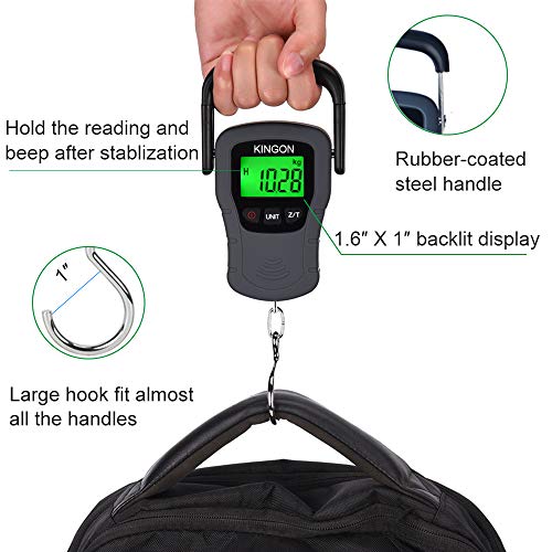 Buy now Digital Hanging Luggage Scale with Comfortable Handle and Large Hook, 110lb/50kg, Backlit Portable Scale for Travel Fishing with Tare/Hold Function, AAA Batteries Included, Grey at indiglob india