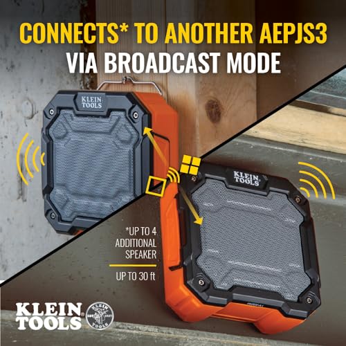 Buy now KLEIN TOOLS AEPJS3 Bluetooth Jobsite Speaker with Magnet and Hook, 20-Hr Run Time, Charge Via USB A or C, Pair Multiple Speakers Via Broadcast, Hands Free Capable at indiglob india