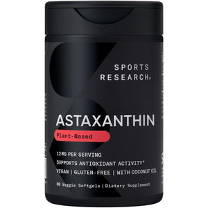 Sports Research Vegan Icelandic Astaxanthin 12mg with Organic Coconut Oil | Vegan Certified & Non-GMO Project Verified Dietary Supplement - 60 Veggie Softgels (2 Month Supply)