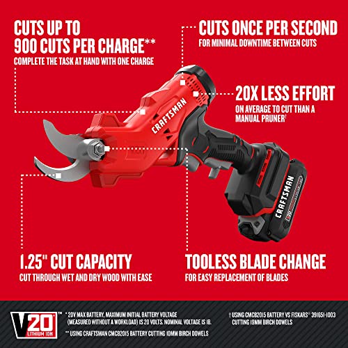 Buy now CRAFTSMAN 20V MAX Cordless Electric Pruner, Pruning Shears for Gardening, Battery & Charger Included, Electric Pruning Shears,Tree Pruners (CMCPR320C1) at indiglob india